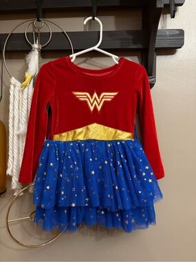 Wonder-Inspired Red and Blue Girls Costume Dress - Gold Accents